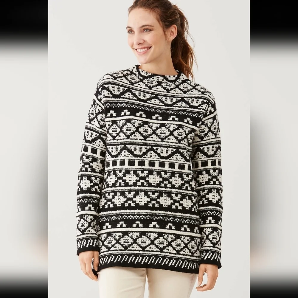 J. Jill Oversized Mock Neck Cotton Wool Blend Fair Isle Pullover Sweater XS